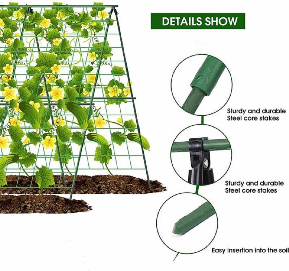 48" H x 48" L Cucumber Trellis for Raised Bed Adjustable A-Frame Trellis for Climbing Plants Outdoor Garden Trellis for Vegetable Cucumbers Tomatoes Grow Supports(with Climbing Net)
