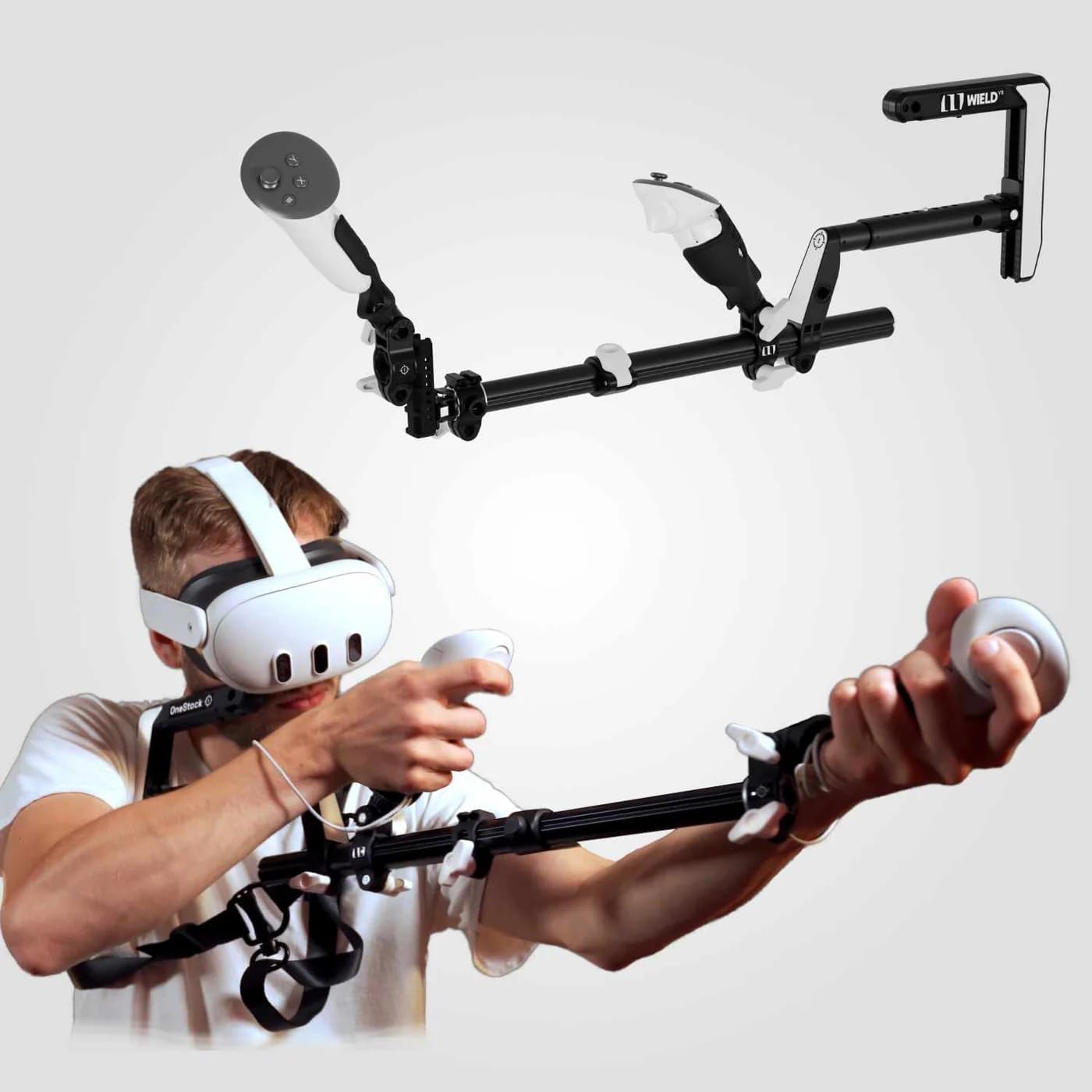 WIELD VR Gun Stock for Quest 2, 3, 3S, Pr & with Silicone Grips - OneStock Pro - with Premium Tactical Sling & Grip Height Module - VR Accessory for Shooting Games - OneStock Pro