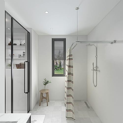 Miniatura 8 de Naiture - Barra de cortina de ducha en forma de L de doble esquina con soporte de techo de anillo en forma de T, acero inoxidable de 60 x 30