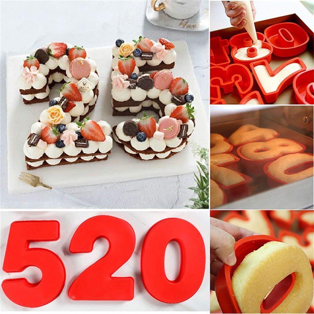 Fdit 2PCS 10 Pouces 6 et 0 Chiffres Moule à Gâteau en Silicone Bricolage Moule de Cuisson en Silicone à Gâteau en avec Matériau Antiadhésif de qualité Alimentaire pour (rouge)