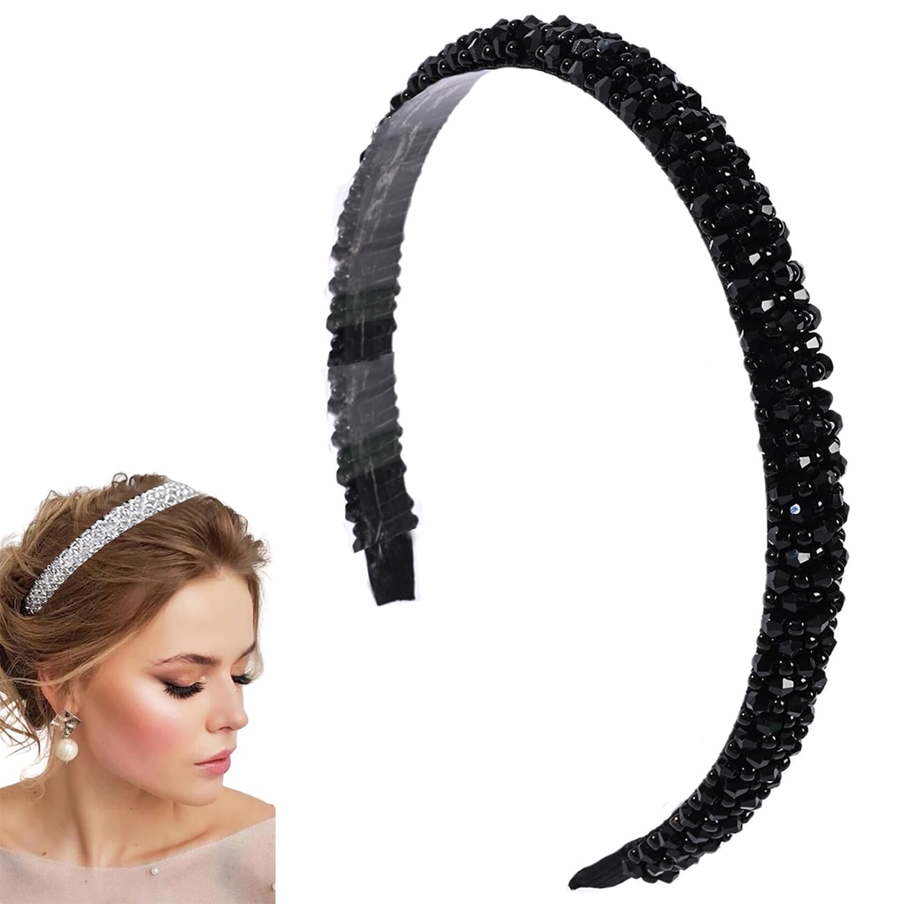 Black Hair Band Diamond Headbands Women Bling Handmade Crystal Hair Hoops Fashion Hairband for Daily 3015