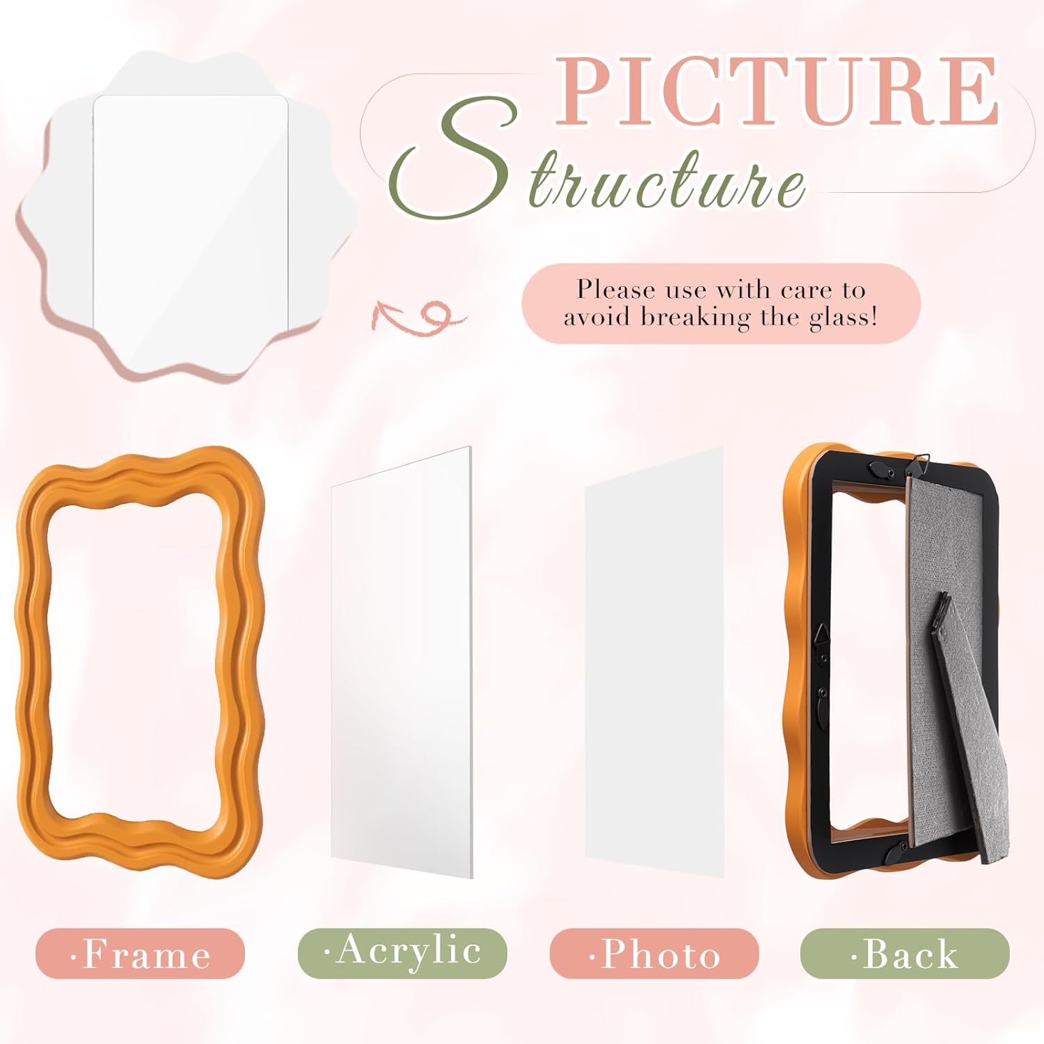 Vicenpal 3 Pack 4 x 6 Inch Scalloped Picture Frame Vintage Curved Funky Decorative Picture Frame for Desktop Wall Display Home Decor Gift Aesthetic Art Design (Retro Colors)