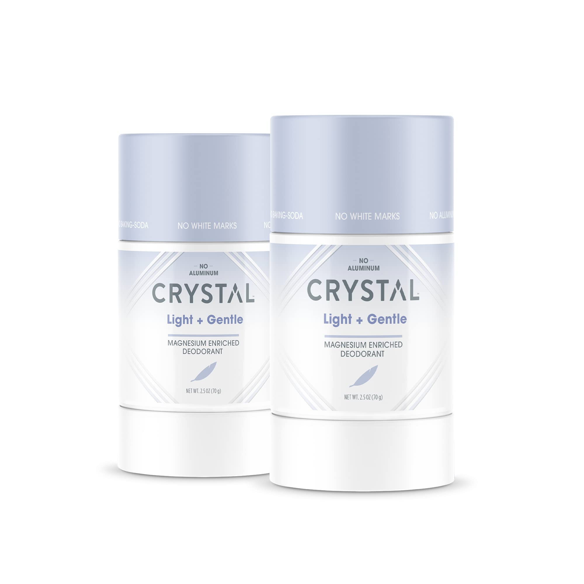 Crystal Essence Magnesium Solid Stick Natural Deodorant, Non-Irritating Aluminum Free Deodorant for Men or Women, Safely and Effectively Fights Odor, Baking Soda Free, Light + Gentle (2.5 oz) 2 Pack