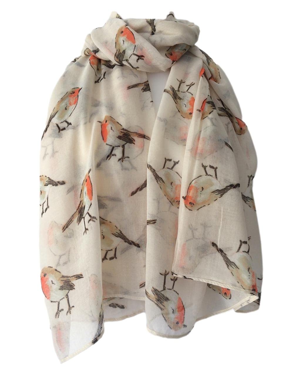 Purple Possum Women's Cream Purple Possum® Robin Scarf Bird Print Wrap Large Red Robins Birds Shawl