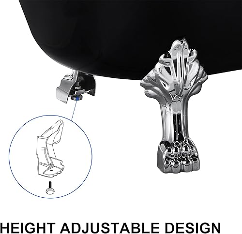 Miniatura 2 de Bañera independiente de acrílico de 59 pulgadas, bañera independiente con patas de garra, bañera de remojo con desbordamiento ranurado integrado,