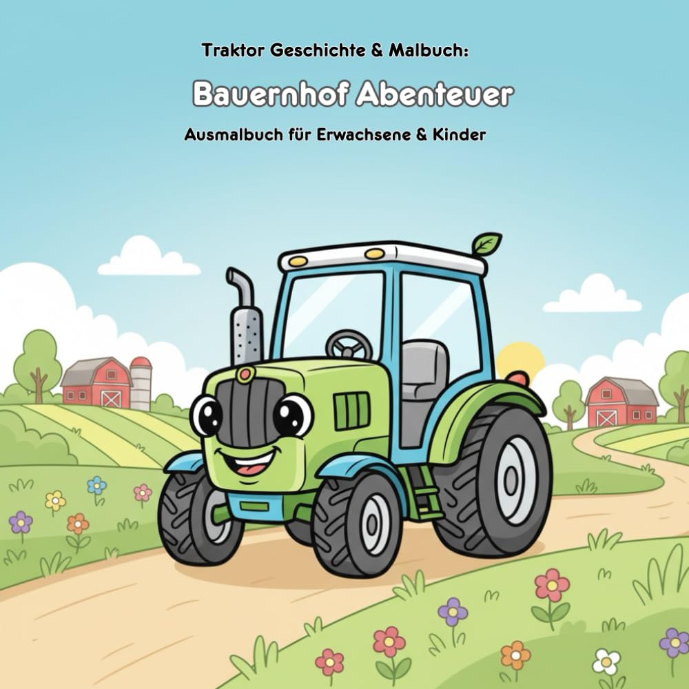 Traktor Geschichte & Malbuch: Bauernhof Abenteuer: Für Erwachsene & Kinder | 36 Ausmalbilder | 21.59 x 21.59 cm | Eine herzerwärmende Traktor-Geschichte zum Ausmalen