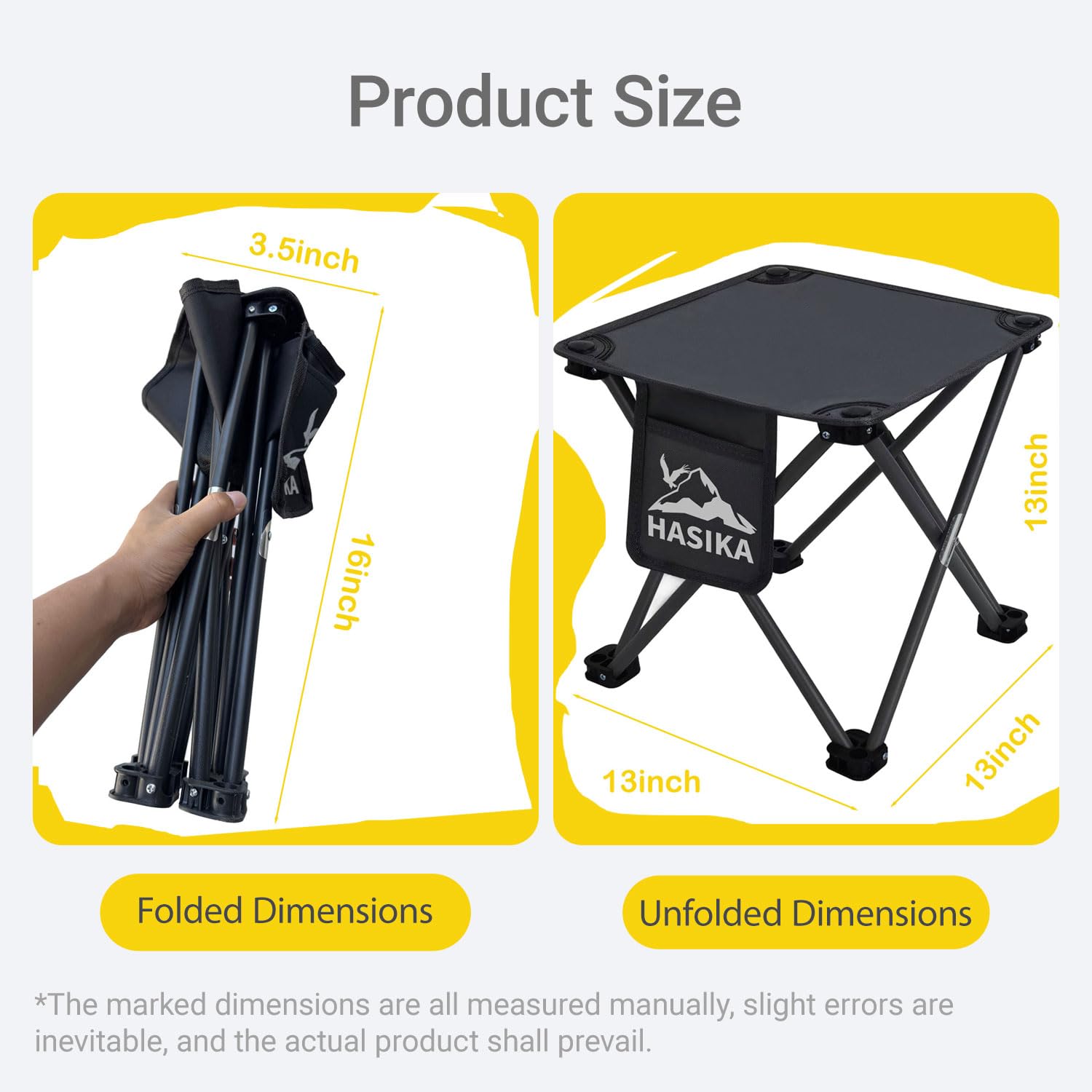 HASIKA Taburete plegable, 2 paquetes, taburete plegable para camping, 400 libras, soporte fuerte, otomana para viajes, jardinería, pesca, senderismo, barbacoa