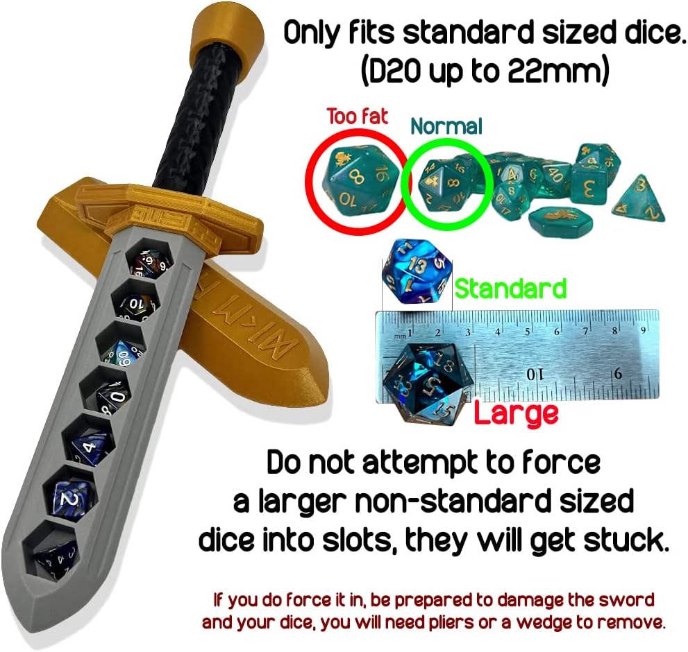 MunnyGrubbers - Sword Dagger Dice Holder - (Random 7PCS D20 Dice Set Included) - Custom Polyhedral Dice Storage for Tabletop RPG - Dungeons and Dragons - DND - D&D (Pink)