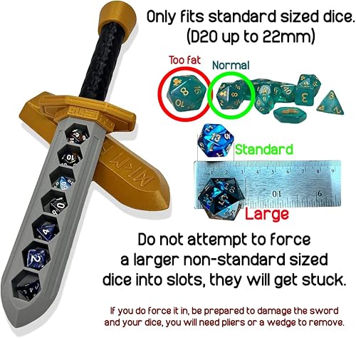 Miniatura 5 de MunnyGrubbers - Soporte para dados de daga de espada - (obsidiana) - (Juego de 7 dados D20 aleatorios incluidos) - Almacenamiento de dados