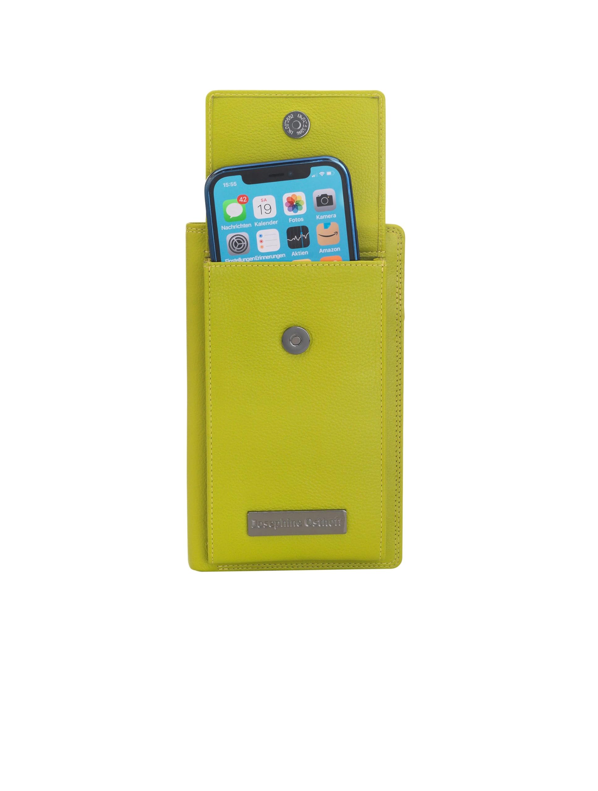 München etui na telefon komórkowy do zawieszenia z portfelem z prawdziwej skóry z ochroną RFID, Limone, 18 x 12 x 3,5 cm