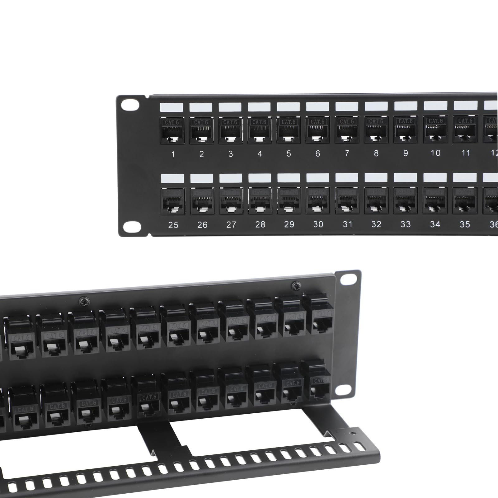 10Gbps 2U Patchpanel mit 24 Port Metallgehäuse und 48x Cat6 RJ45 Geschirmter Keystone-Koppler, 19-Zoll-Rackmount- oder Wandmontage-Patchpanel, Netzwerk-Patchpanel für Gigabit-Netzwerk-Switch