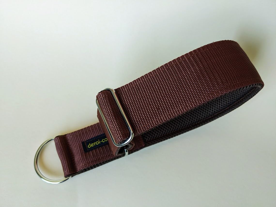 Bequemes Hundehalsband, weiche Polsterung breit 5cm, Zugstopp verstellbar, sicheres Martingale, Stoffhalsband sanft & leicht, braun (Messing, bis 38cm Hals- 44cm Kopfumfang)