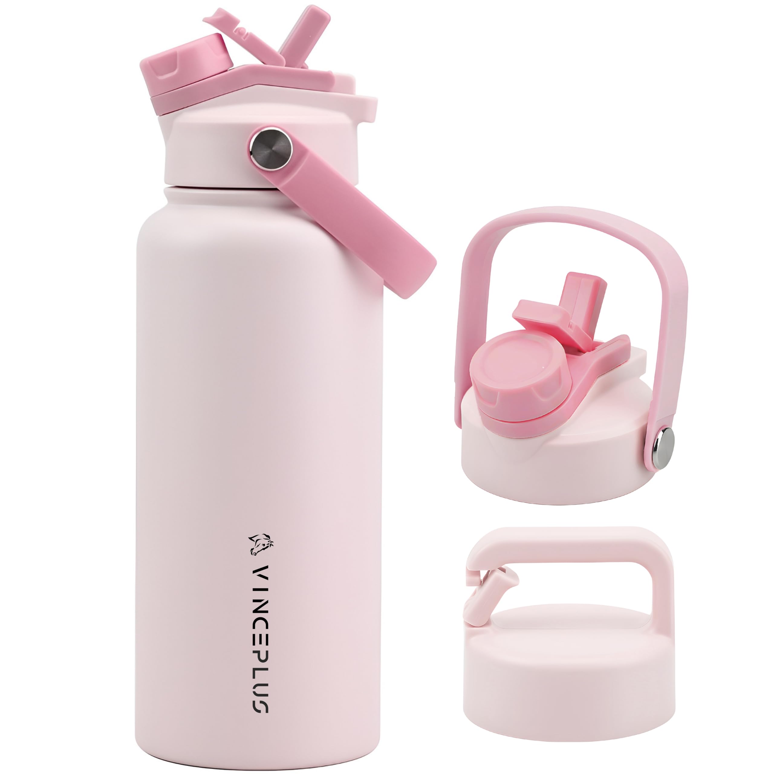 Stainless Steel Water Bottle with 2 in 1 Lid Triple Wall Vacuum Insulated Leak-Proof Carry Handle Wide Mouth