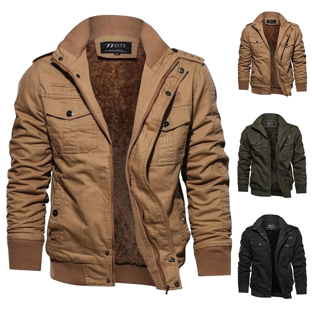 Veste Homme Polaire Vestes Cargo Hiver Chaud Blousons Homme Zippée Blouson Militaire Manteaux Coupe Vent Avec Poches