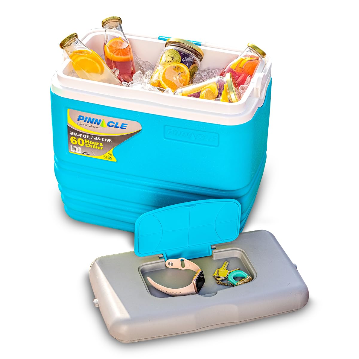 Pinnacle Primero 25L Chiller Ice Box | Fits 45 cans|Holds Ice Upto 60hrs |Portable Insulated Cooler IceBox with Cup Holder & Dry Storage| Perfect for Car Travel,Medical,Picnic, Sports