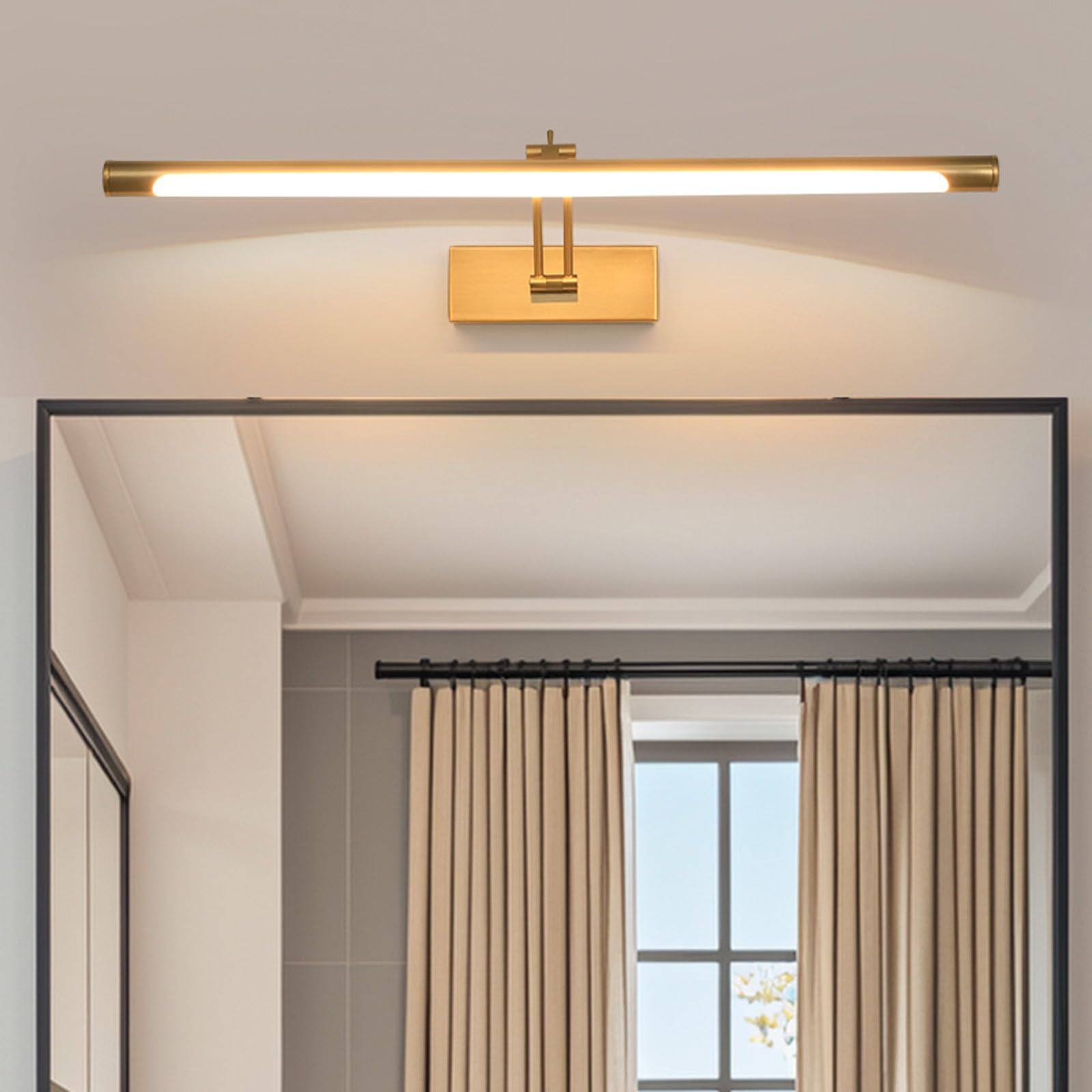 LED Spiegellampe Bad Wandlampe Indoor Wandleuchte mit Schwenkbarem Lampenkopf Wandbeleuchtung 270° Drehbare Wandleuchten Lange für Flur Arbeitszimmer Badezimmer (Kupfer-Warmes Licht,40cm)
