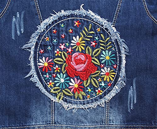 Image of KIDSCOOL SPACE Little Girl Jean Jacket,Flower Embroidered Denim Outfits