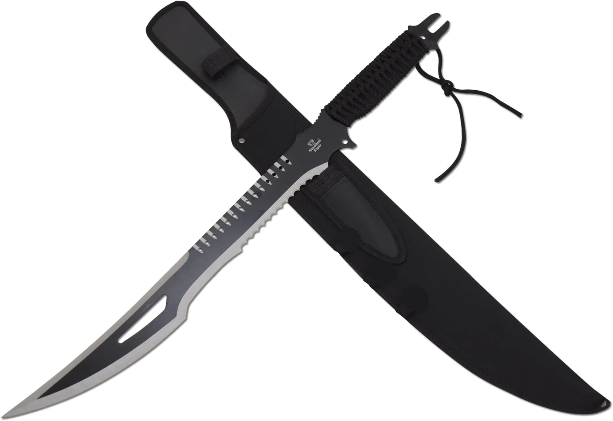 Snake Eye Tactical Fantasy Sword w/Nylon Sheath Machete Outdoors Camping (027, Black)