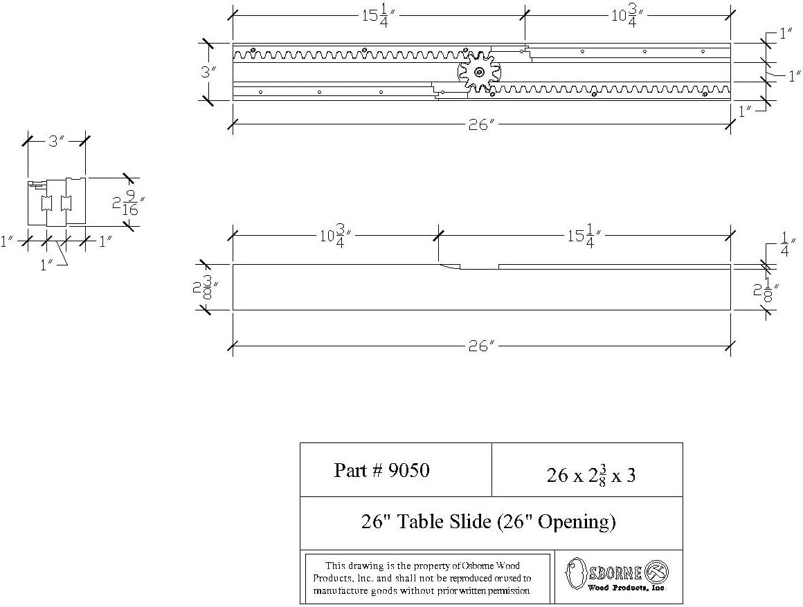 Osborne Equalizer Wooden Table Extension Set, 26" Equalizer Slide (Allows a 25 1/2" Opening), Pedestal Table Slides, Smooth Extension, Easy Installation