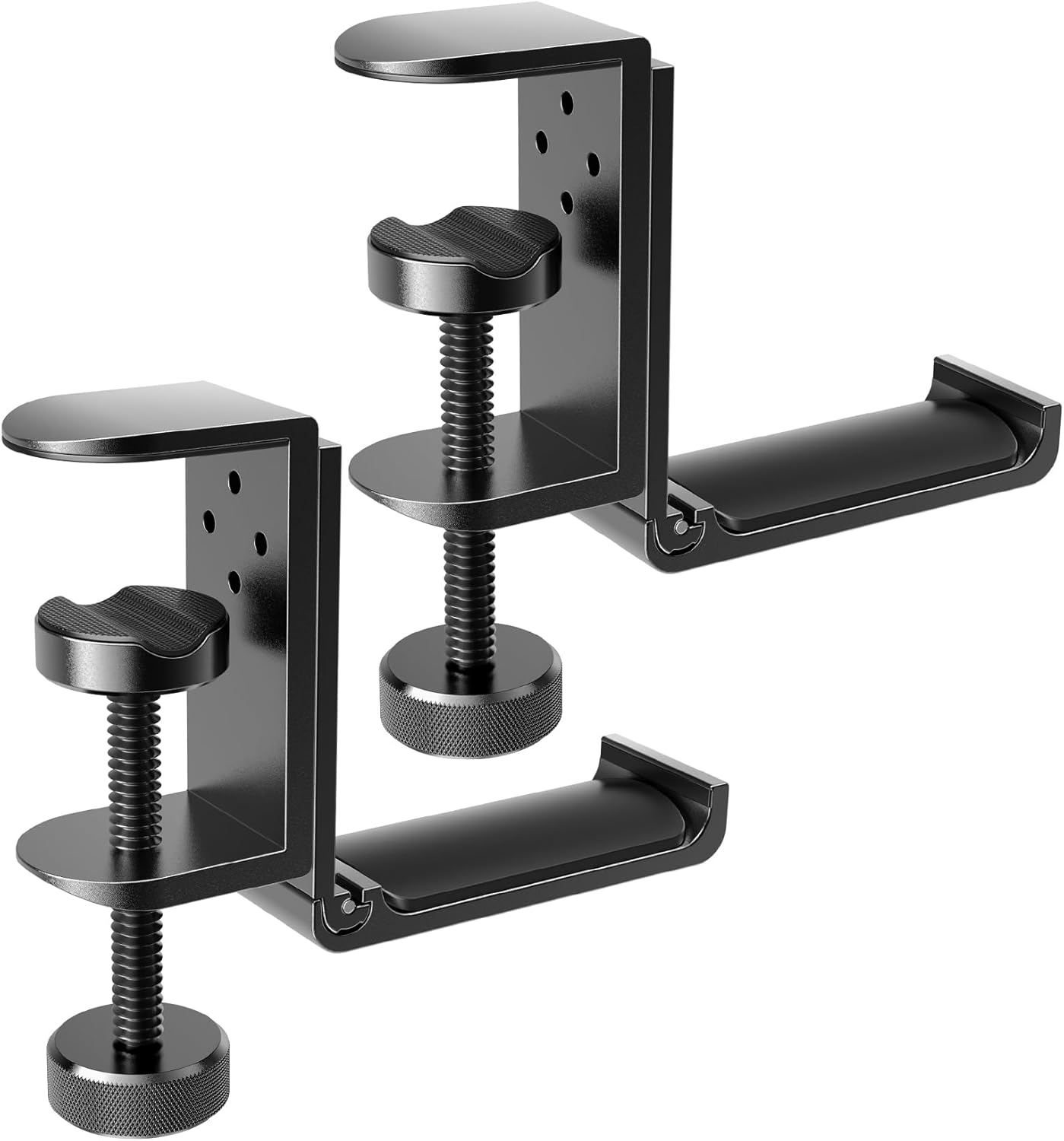 2 Pack Foldable Headphone Stand Hanger Holder, Aluminum Under Desk Clamp Hook Mount, Space-Saving Soundbar Stand with Universal Fit for Gaming PC Accessories