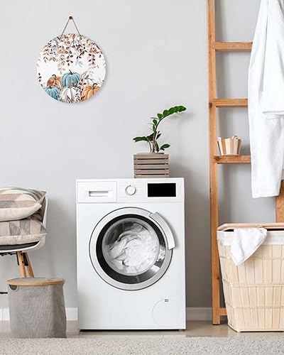 Miniatura 8 de Letrero de bienvenida para puerta delantera, porche, frontones de pared, otoño, naranja, blanco, azul, cosecha, hojas de calabaza, corona de 12