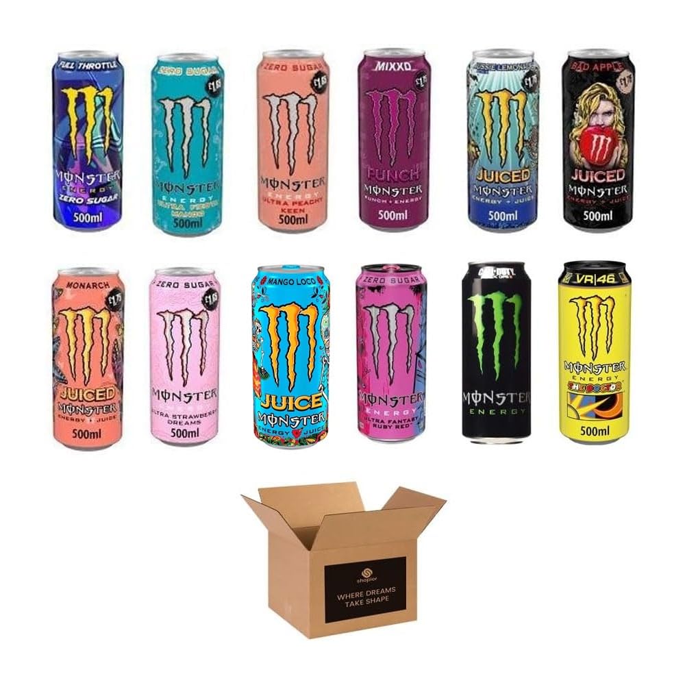 Monster Energy Drink Flavours | Juiced, Zero Sugar, Ultra, Monarch, Fiesta Mango, Strawberry Dreams, VR46, Punch | High Caffeine Sports Energy Drink (Monster Mixed Assorted Cans - 500ml x 12Pack)