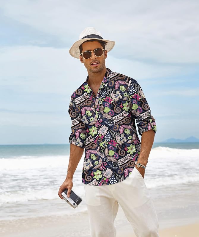 Image of Bellstone Men's Cotton Blend Solid Regular Fit Full Sleeve Short Kurta | Men's Trendy Short Kurta | Stylish Casual Lightweight Summer Kurta for Daily and Occasion Use