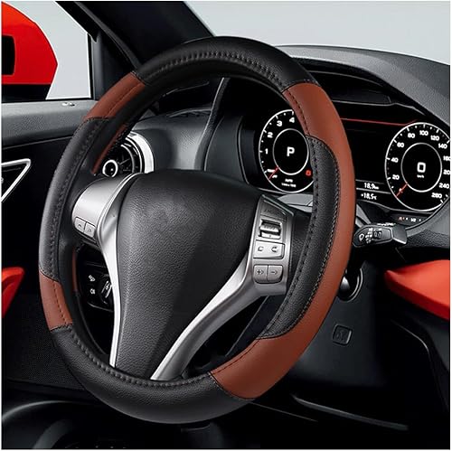 Funda de cuero para volante de automóvil, universal de 15 pulgadas para automóvil, camión, SUV, antideslizante y transpirable, diseño de estilo