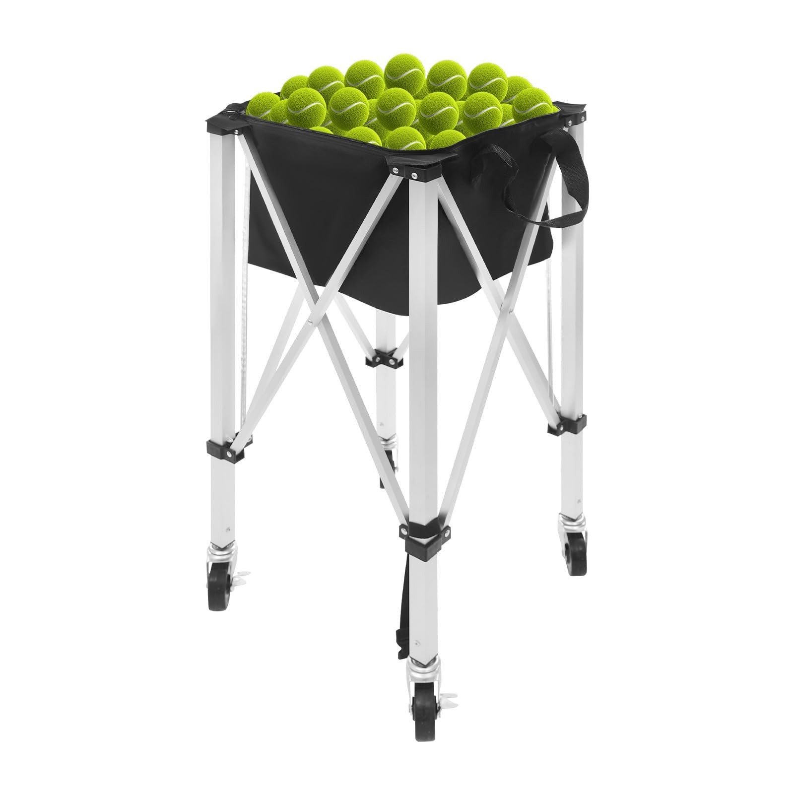 Panier à balles de tennis pliable avec roues pour balles de 150 à 170 balles en aluminium Oxford pour courts de tennis, écoles, parcs à la maison, avec poignée de transport pratique