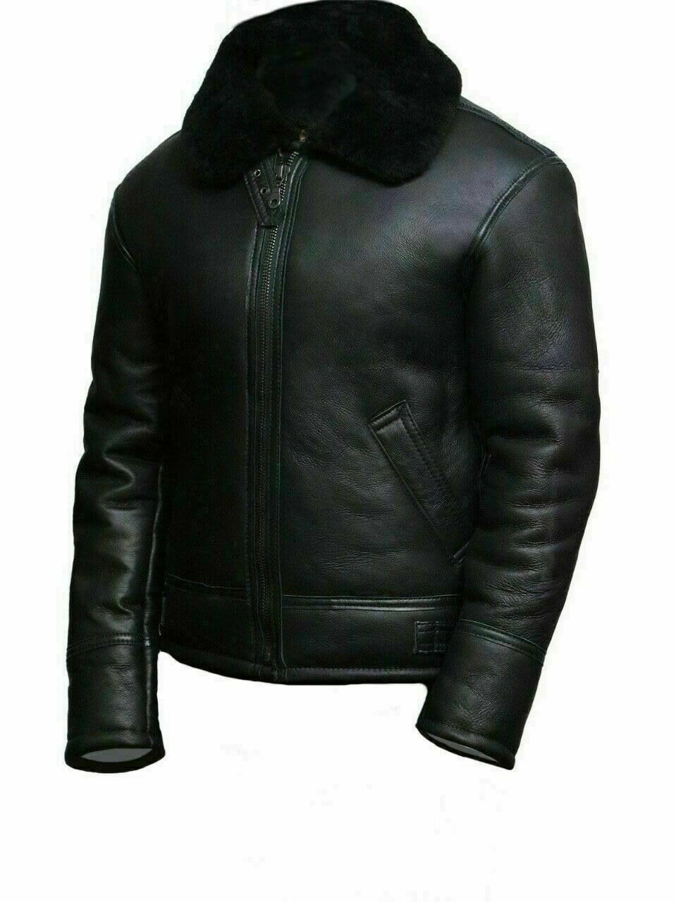 Giacca da uomo in pelle di pecora Shearling B3 Bomber nero Aviator Coat WW2