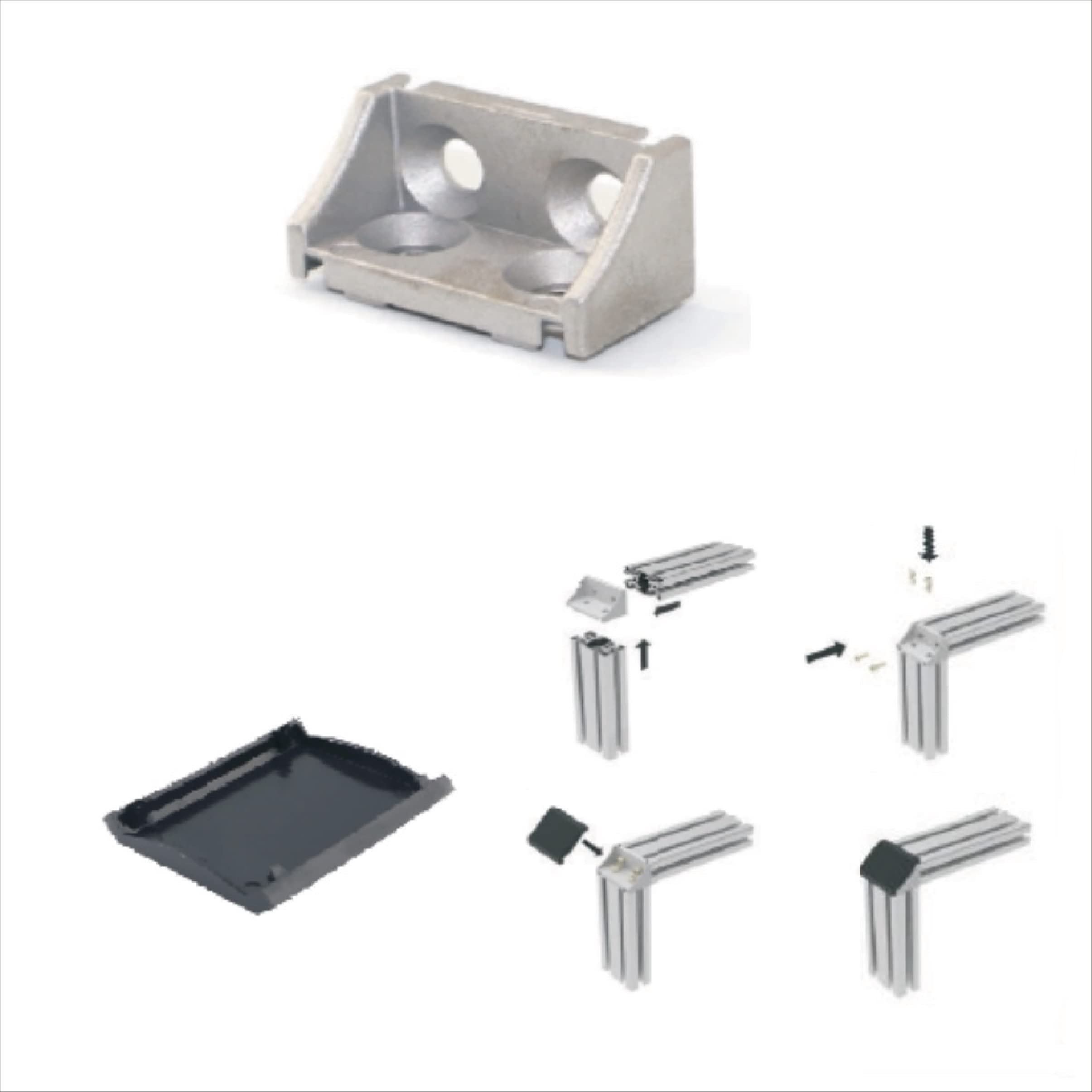 Extrusion and CNC, 90 DEGREE Corner Cast Brackets 4080 with Black Lid -A, 1 Bracket