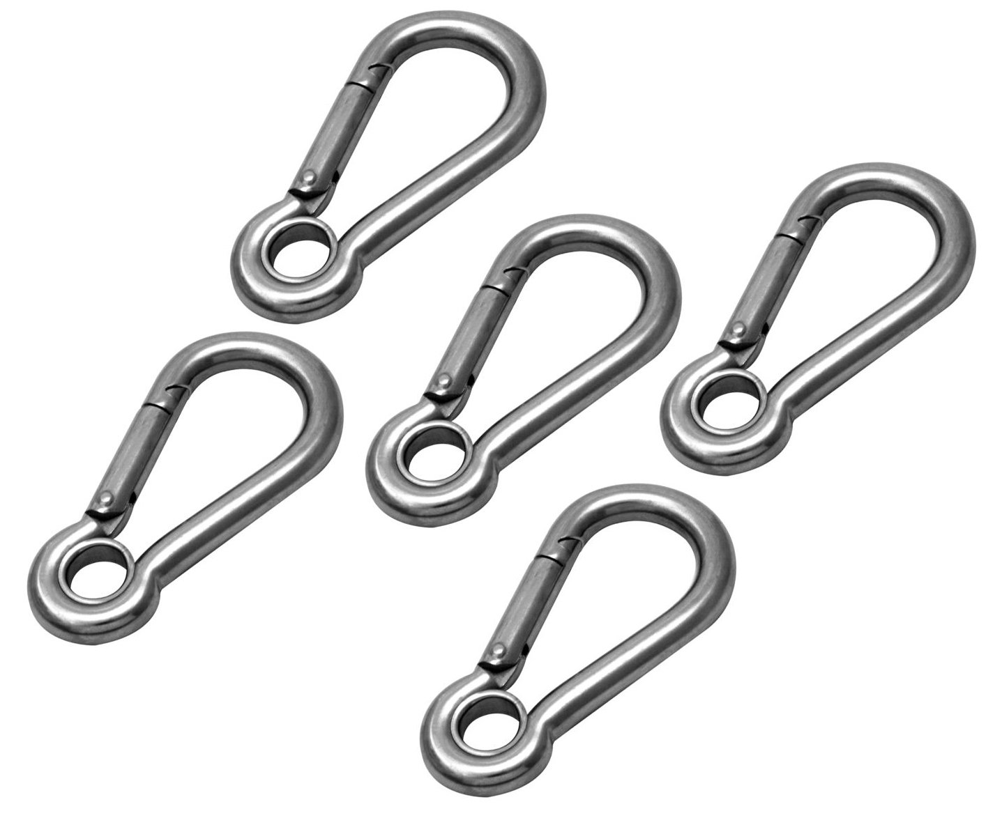 Hamma 5 Pack 6mm x 62mm Carabina/Carabiner/Carbine Clip/Spring Hook with Eye - A4 316 Stainless Steel Marine Grade