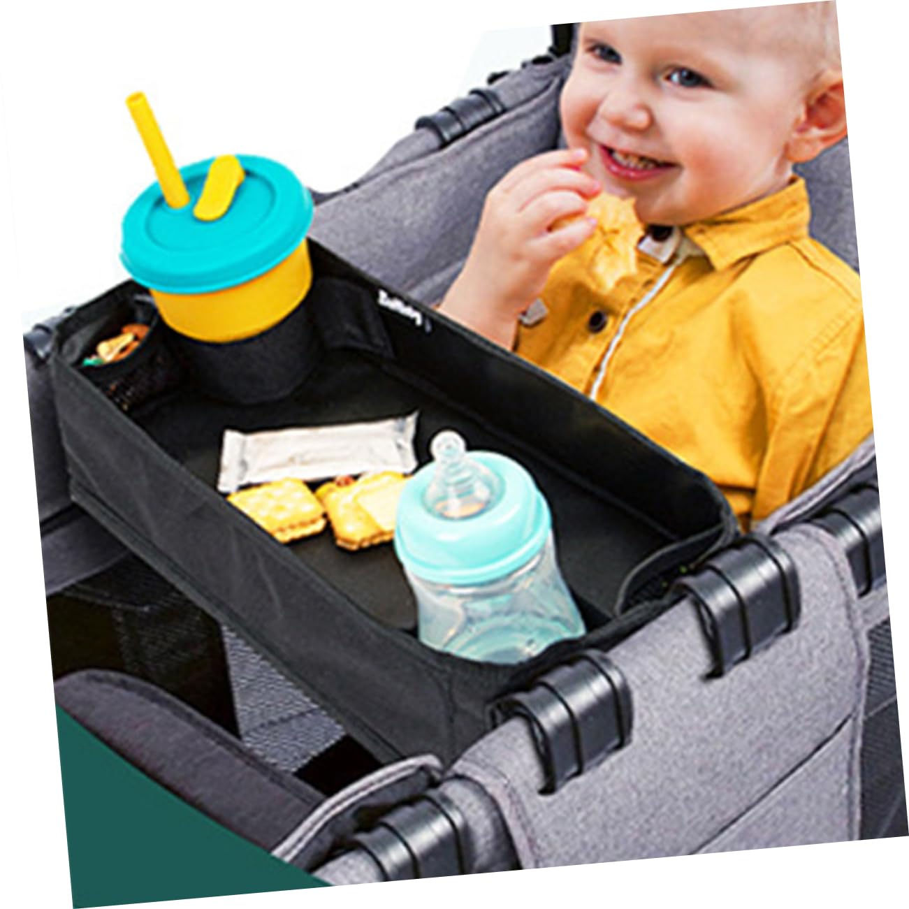 Tablett Für Kinderwagen Mit Snackhalter Und Getränkehalter Zubehör Aus Canvas-material Stabiles Design Verstellbarer Griff Kompaktes Organizer-tablett Für Babywagen