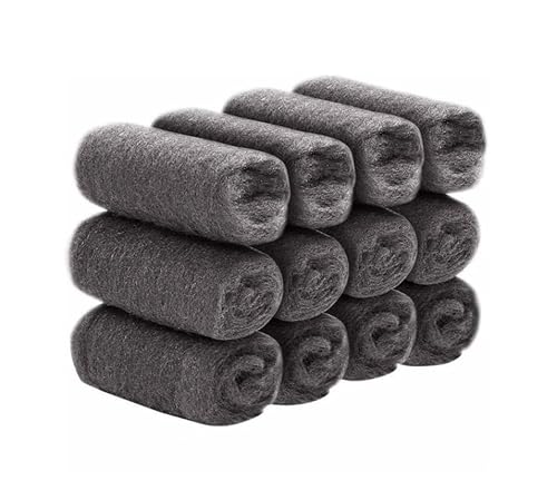 Wire Wool Steel Washing Up Mice Blocker Fine Grade Home Kitchen Scouring Pad Rolls Non Scratch Roller For Cleaning Polishing Pots Pans Glass Metal (Pack Of 12)