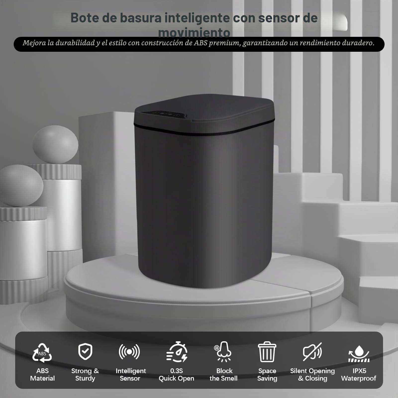 2 Piezas Papelera Automática Con Sensor 12L, Cubo Basura Sin Contacto | Cubo De Basura Eléctrico Con Tapa Automática De Plástico ABS, Para Baño, Cocina, Oficina Y Dormitorio