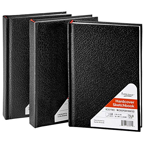 Artlicious - 3 Hardcover Sketch Books, Drawing Pads, Hardbound Value Pack - 4 inch x 6 inch