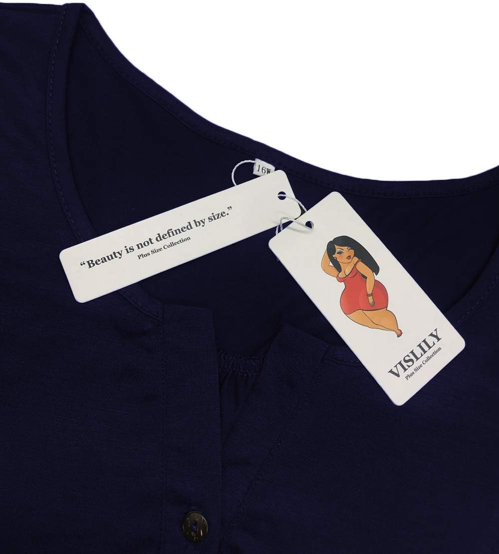 VISLILY Women's Plus Size Henley Shirts Flowy Summer Tops Pleated Buttons Up Tunics - Image 4