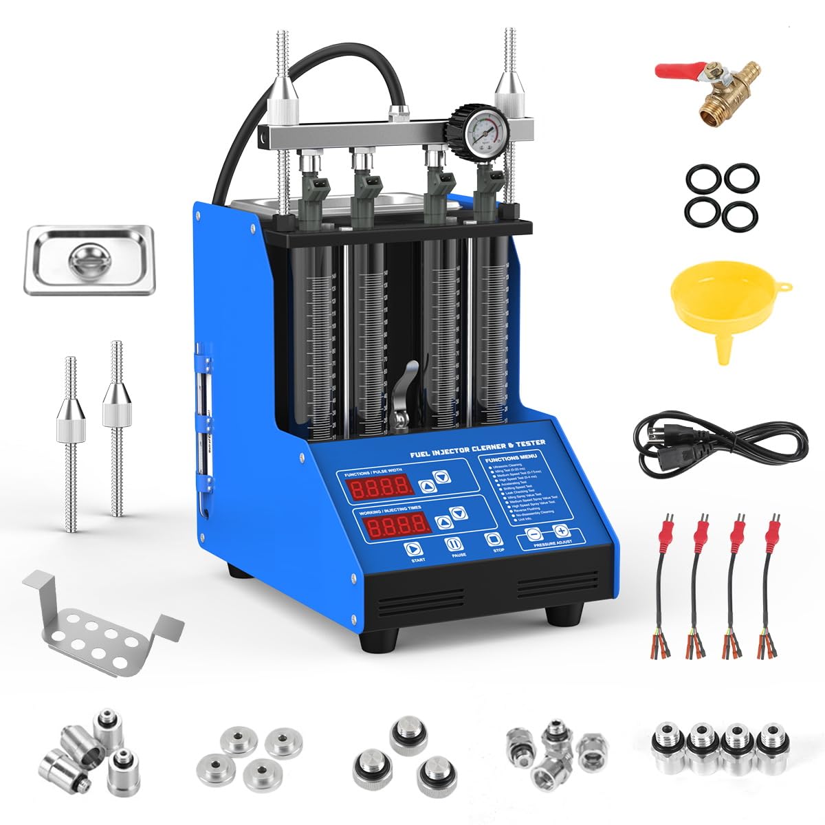 Fuel Injector Cleaner Machine Ultrasonic Fuel Injector Cleaning Machine Kit with 9 Test Modes Motorcycle Automotive 4 Cylinder Injector Cleaner and Tester Tool Car Auto Fuel Injector Cleaner Tester