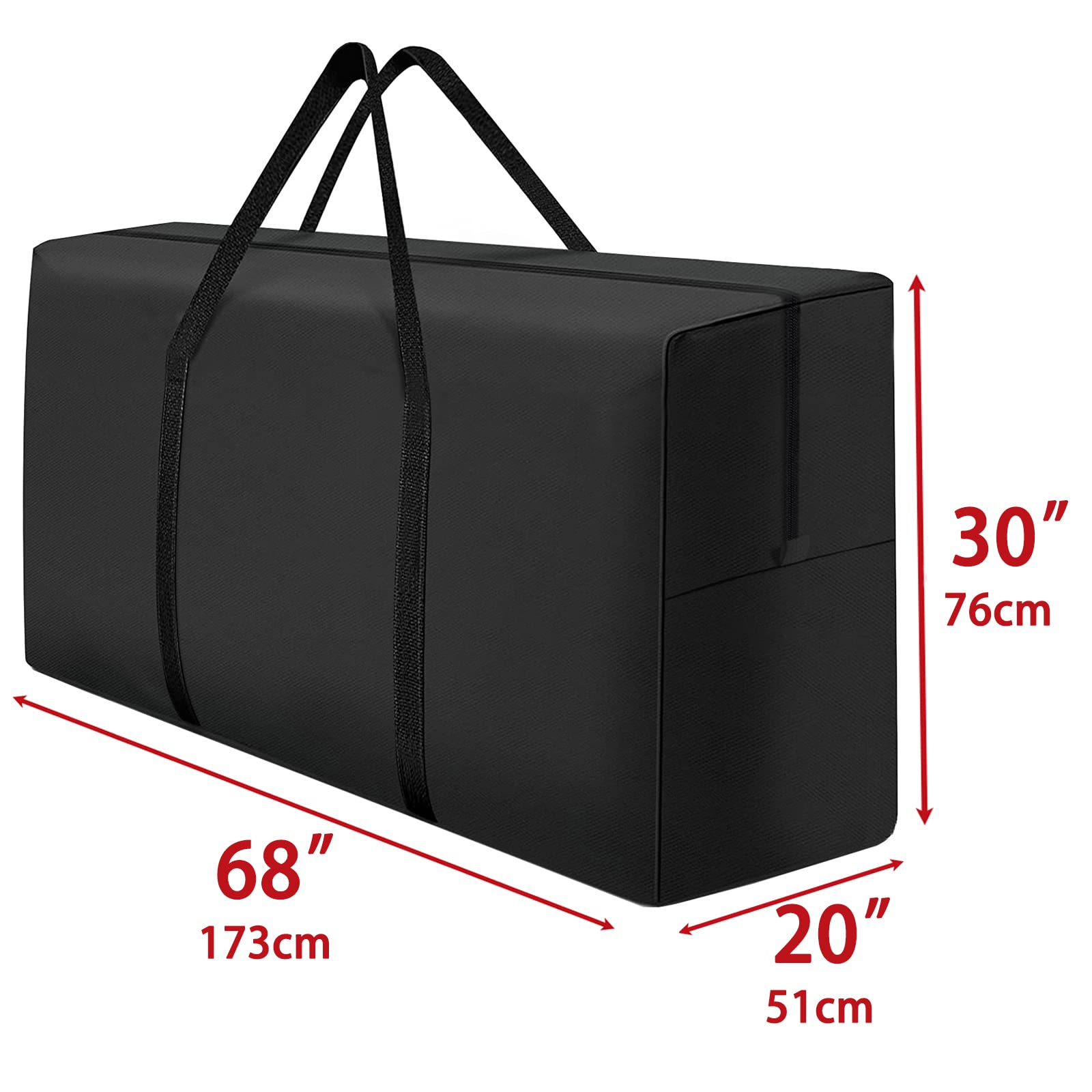 Sac de rangement pour coussins de jardin imperméable, anti-UV, 420D, grand sac de rangement pour coussins d'extérieur avec poignée de transport et fermeture éclair (173x51x76 cm)