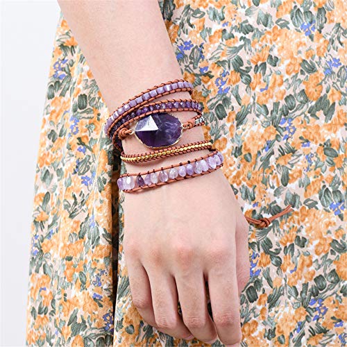 Image of YGLINE Boho Handmade Wrap Leather Tube Crystal Stone Bracelet for Women
