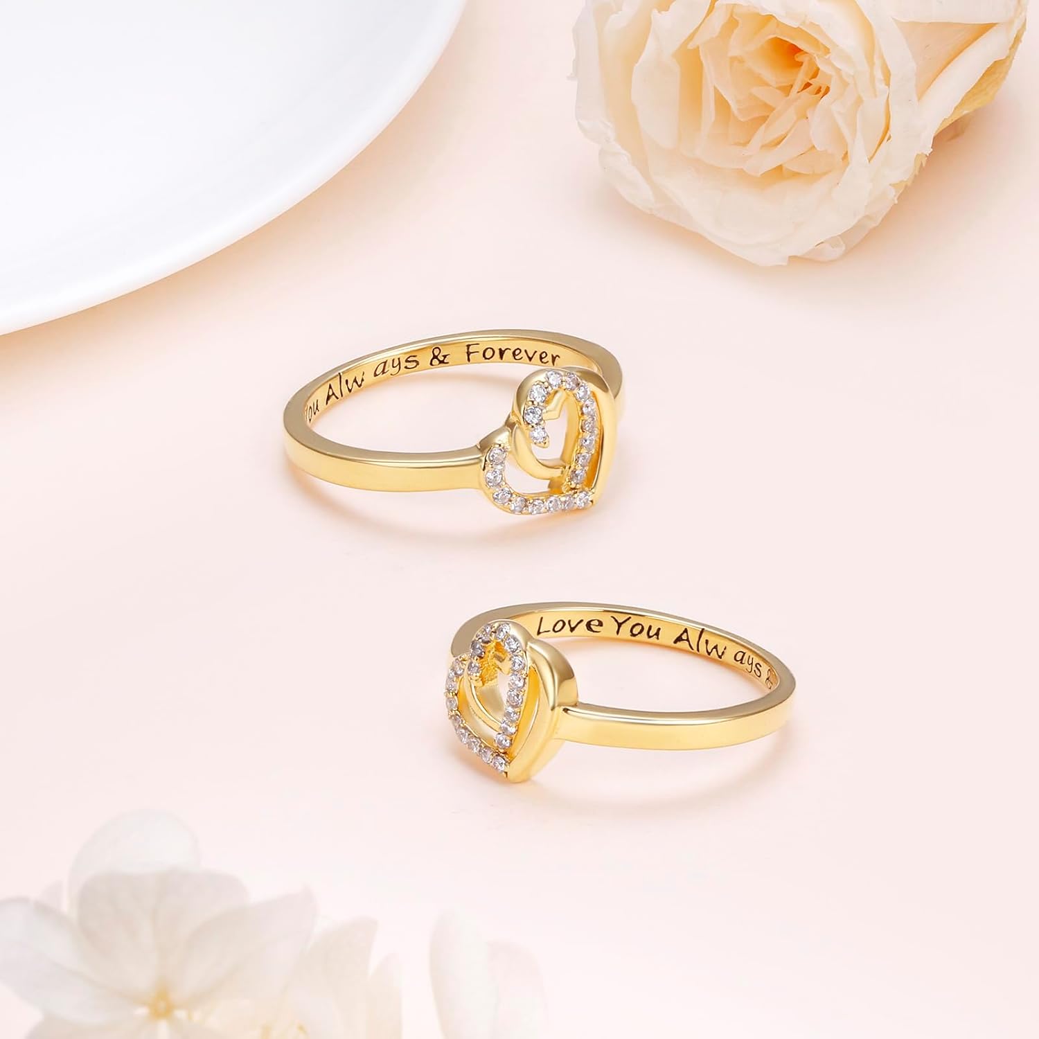 18K Gold Rings for Women Non Tarnish Gold Ring 925 Sterling Silver Love Heart Promise Ring for Women Ladies Anniversary Jewelry Gifts for Her
