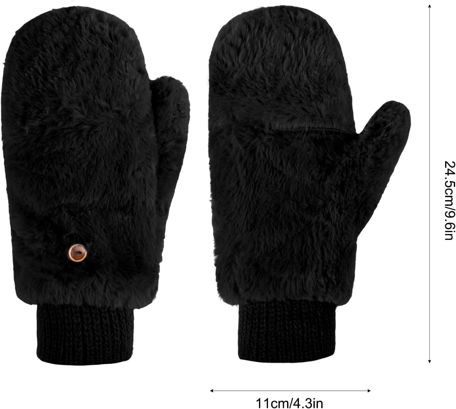Faux Fur Mittens Fingerless Gloves Convertible Fluffy Winter Flip Cover Warm Soft Half Finger Fuzzy Mitten for Women - Image 3