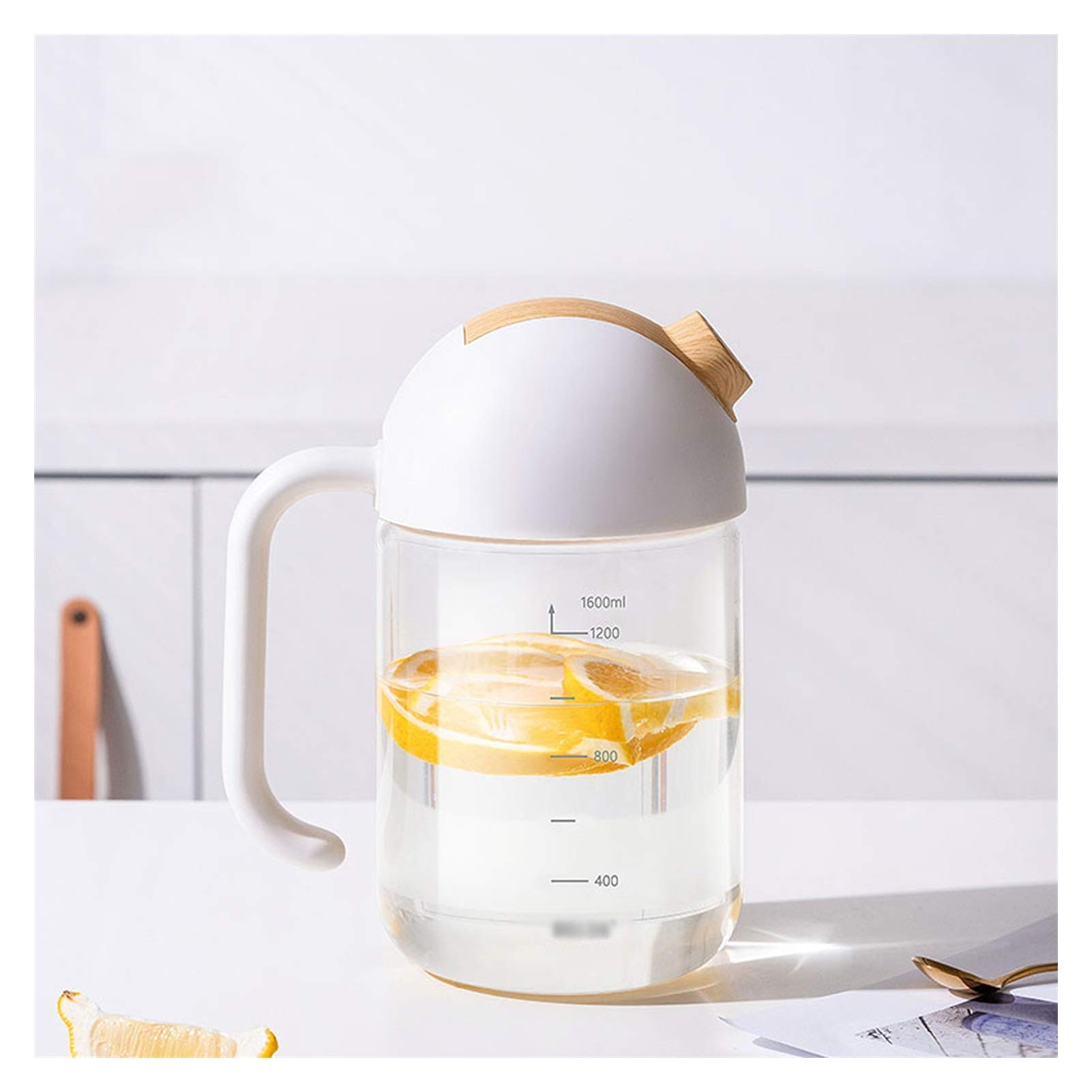 Pichet Le pichet de Verre de Grande capacité avec Couvercle Peut automatiquement Ouvrir et Fermer Le taitle à Froid en Verre avec Une échelle de précision (1,6L / 2L) Pichets (Size : 1.6L)