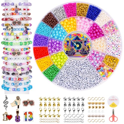DreGlam Friendship Bracelet Kit – Album-Inspired Color Glass Seed Beads, Pearl Beads, Letter, Smile, Heart & Number Beads, 5 Unique Charms, and 13-Themed Tattoo, Gift for Fans & Adults