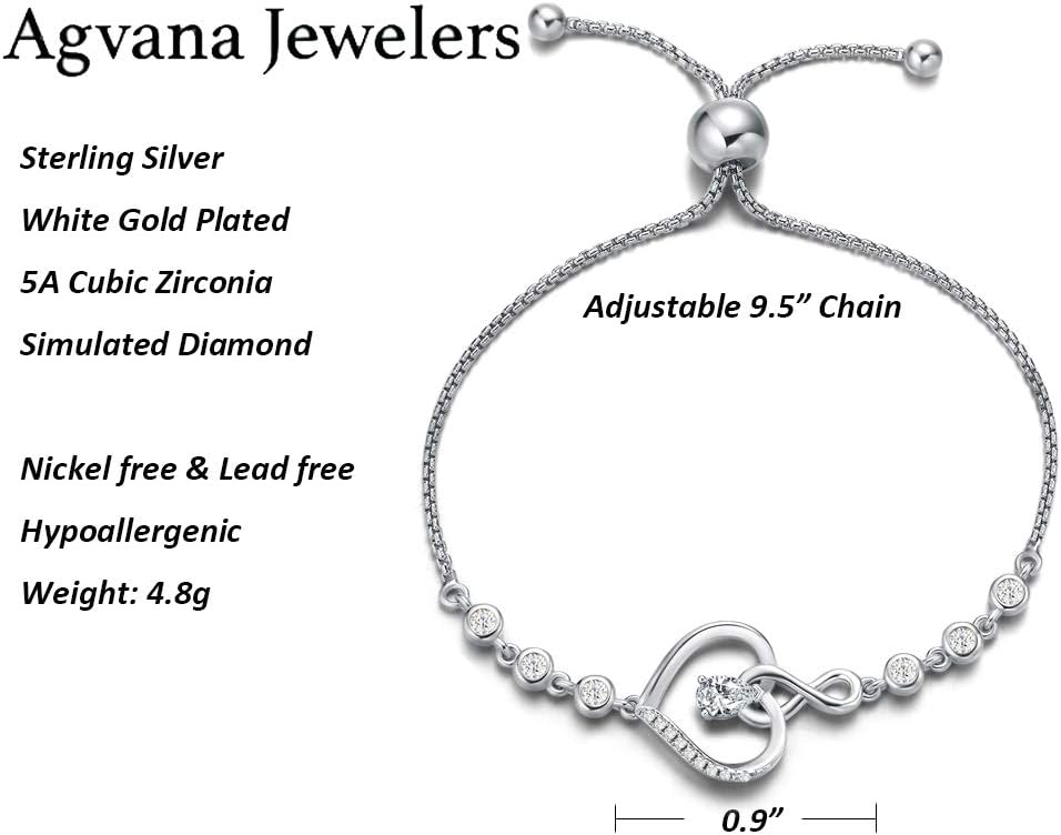 AGVANA Valentines Day Gifts Heart Birthstone Bracelets for Women Sterling Silver Genuine or Created Gemstone Tennis Bracelet Infinity Love Jewelry Anniversary Birthday Gifts for Wife Mom Women - Image 6