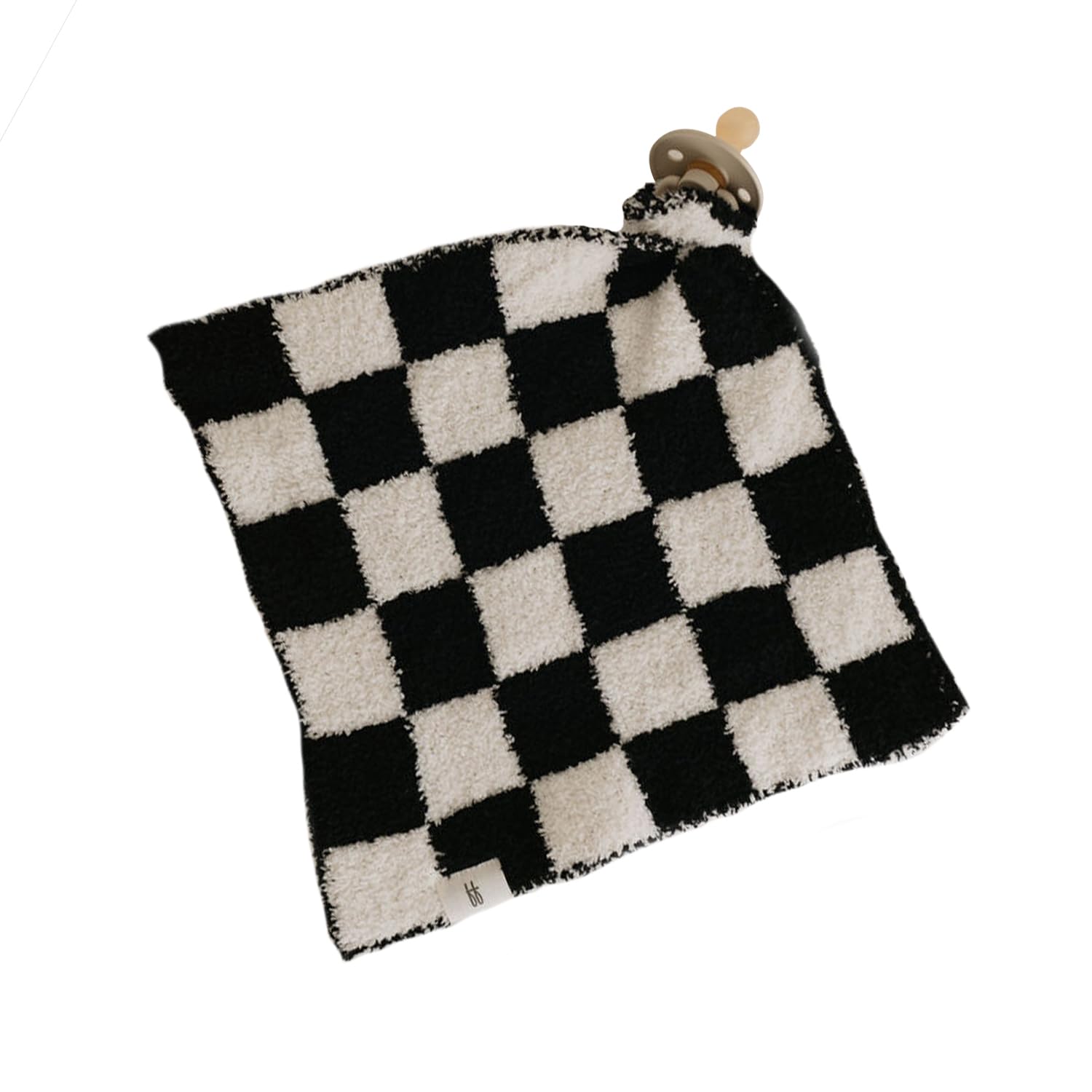 Forever French Baby | Lovey | Pacifier Holder | Lovey Baby Gifts | Boy & Girl | Ideal for Age 0 Months & Up | Microfiber Feather Yarn (Black & White Checkerboard)