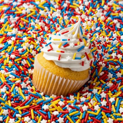 Image of Manvscakes Sprinkles, Blue red and yellow Sprinkles, Super hero Parties, Sprinkle Mix for Cookies, Ice Cream, Cake and Cupcake Decorating