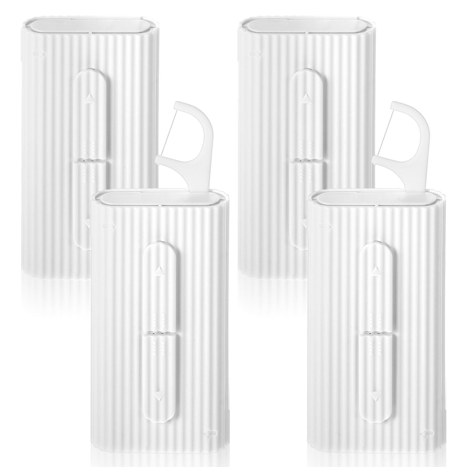 4 Pcs Portable Dental Floss Dispenser Refillable Dental Flossers Case Automatic Travel Floss Pick Organizer Pocket Floss Boxes with 40 Floss Picks for Cleaning Teeth (4 White)