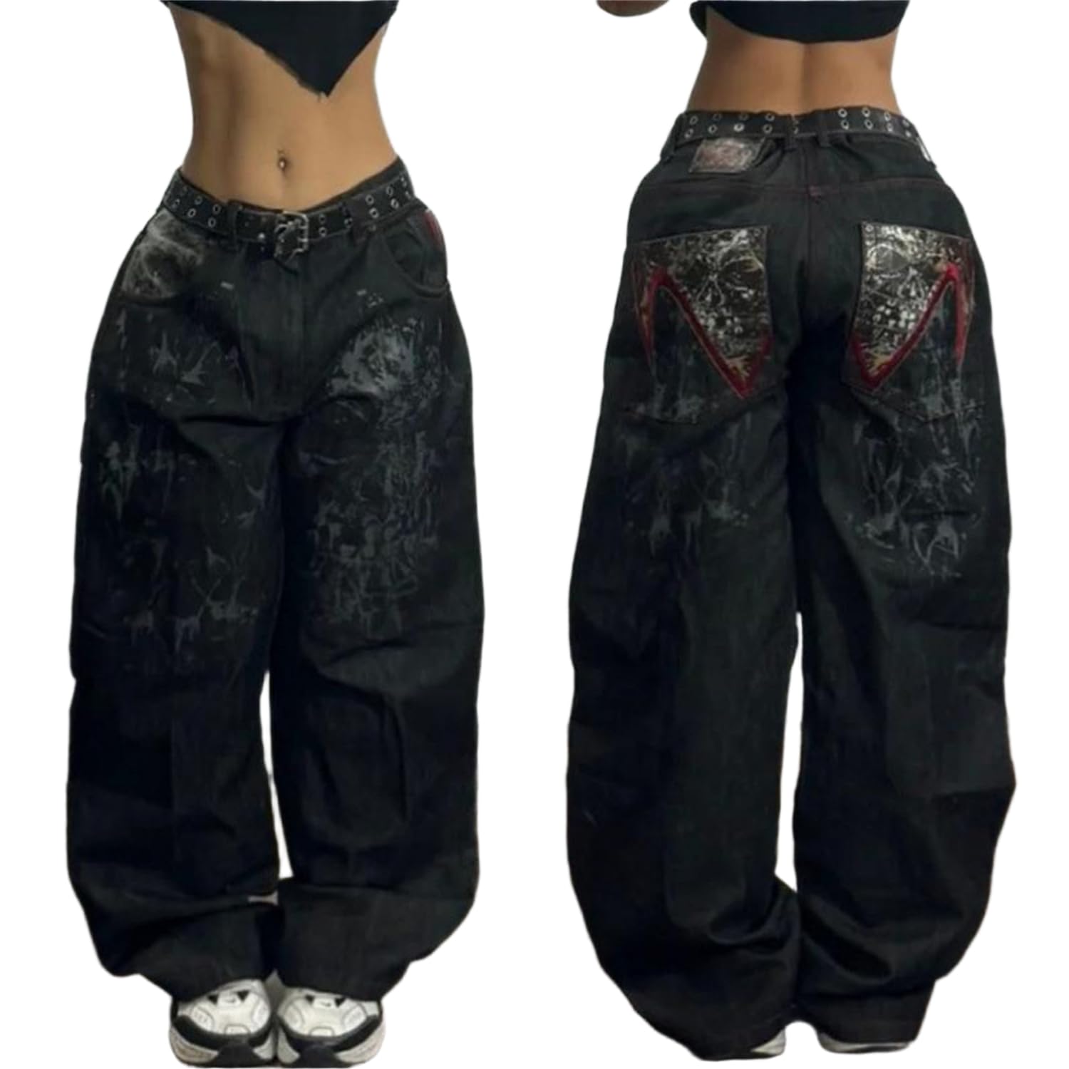 ORANDESIGNE Jeans Baggy Donna Harajuku Jean Lettera Stampa Denim Pantaloni Gamba Dritta Vintage Hip Hop E-Girl Streetwear