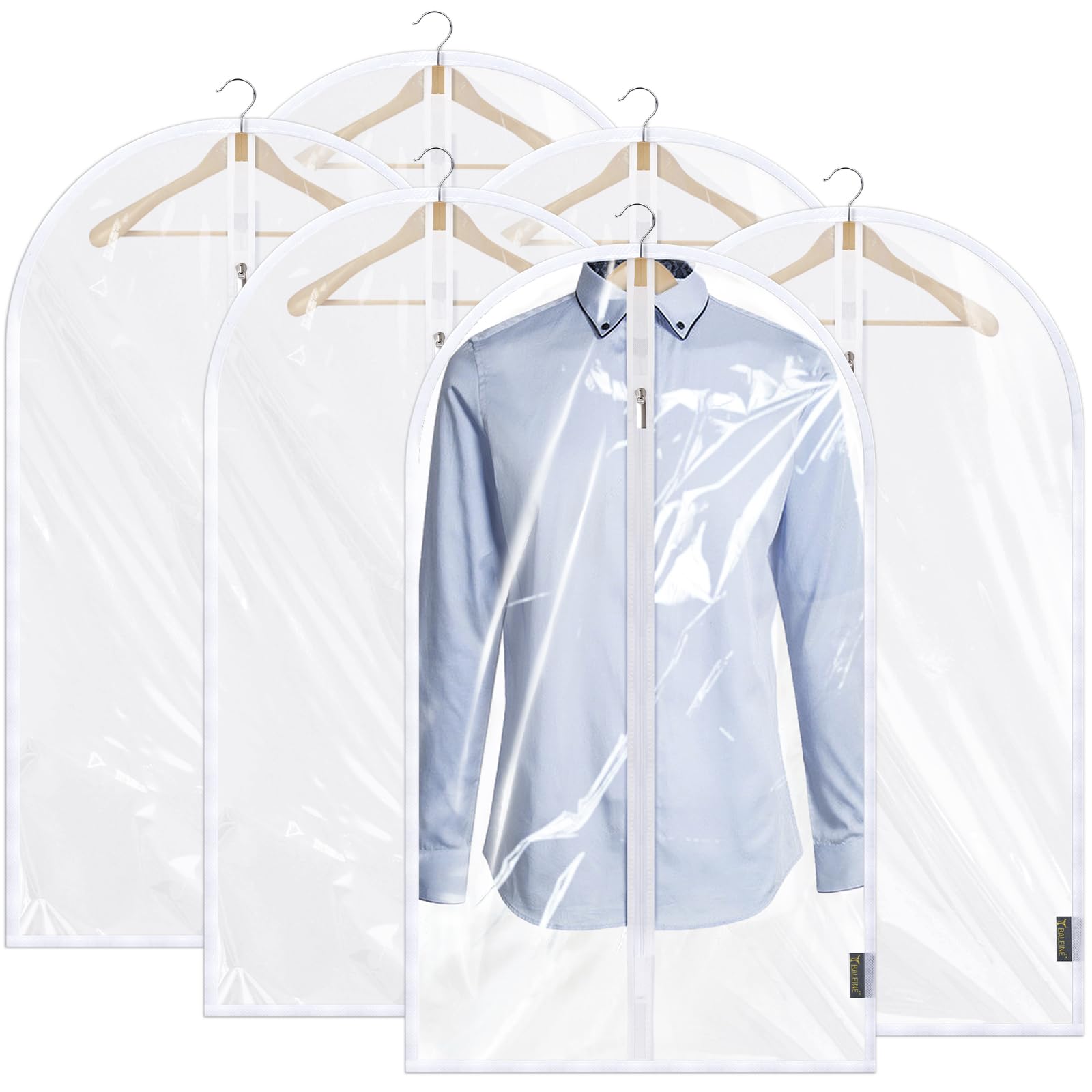 BALEINE 40'' Clear Garment Bags, 6 Packs PEVA Dress Bag for Closet Clothes Dresses Suit Coats Storage (Clear, 6PK)